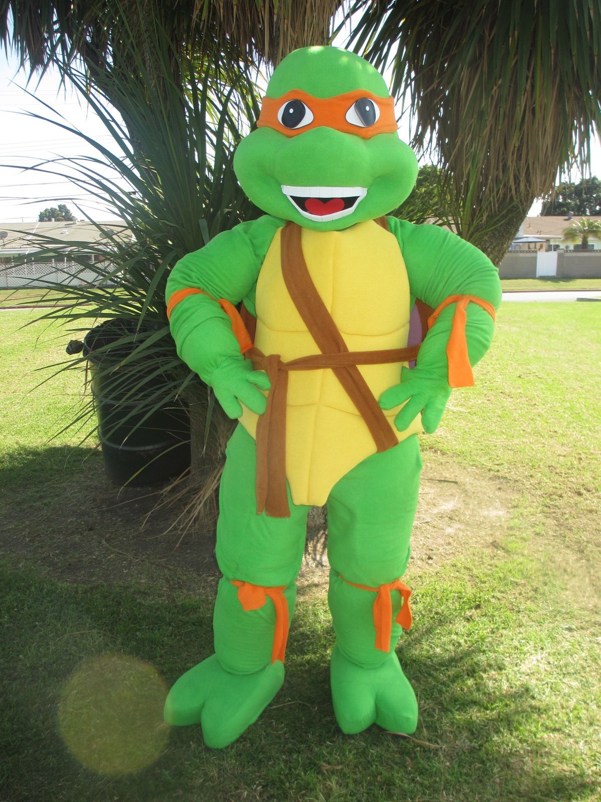 Ninja Turtle character at a children's birthday party with kids