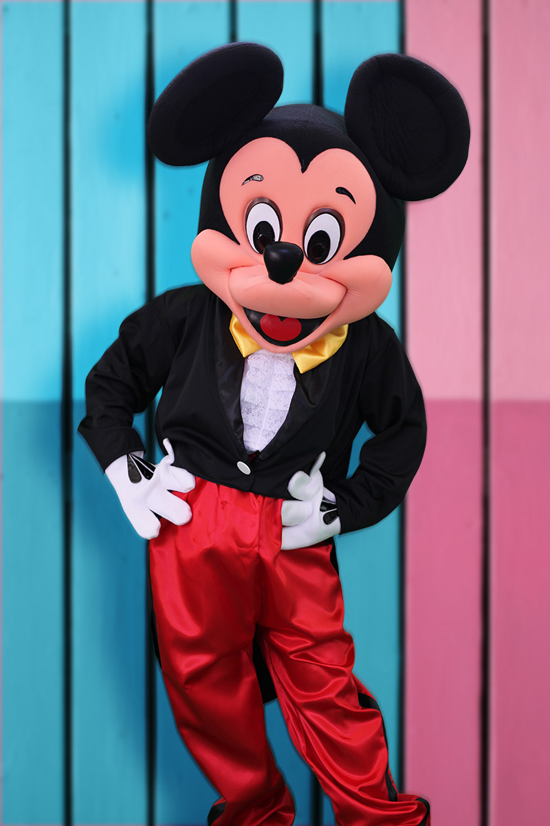 Mickey Mouse character at birthday party