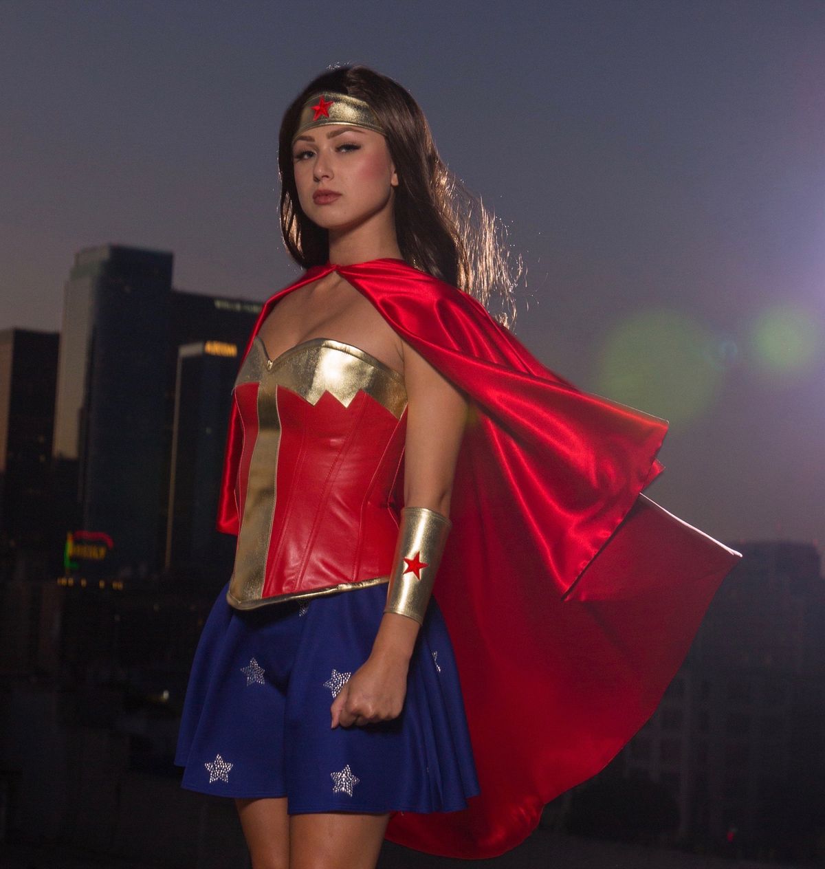 Wonder Woman character at birthday party